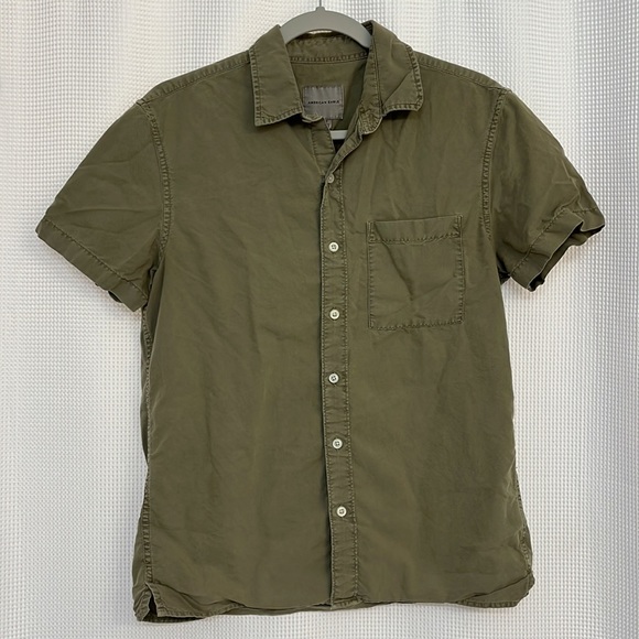 American Eagle Size Small Army Green Short Sleeve Button Down - Picture 1 of 3